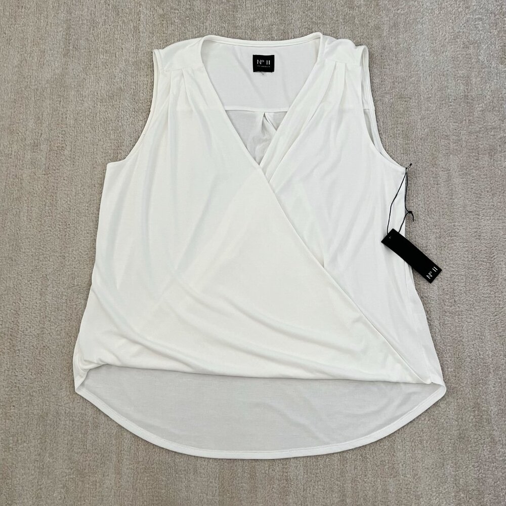 NWT No. 11 Los Angeles White Faux Wrap Hilo Surplice Blouse Top 2X